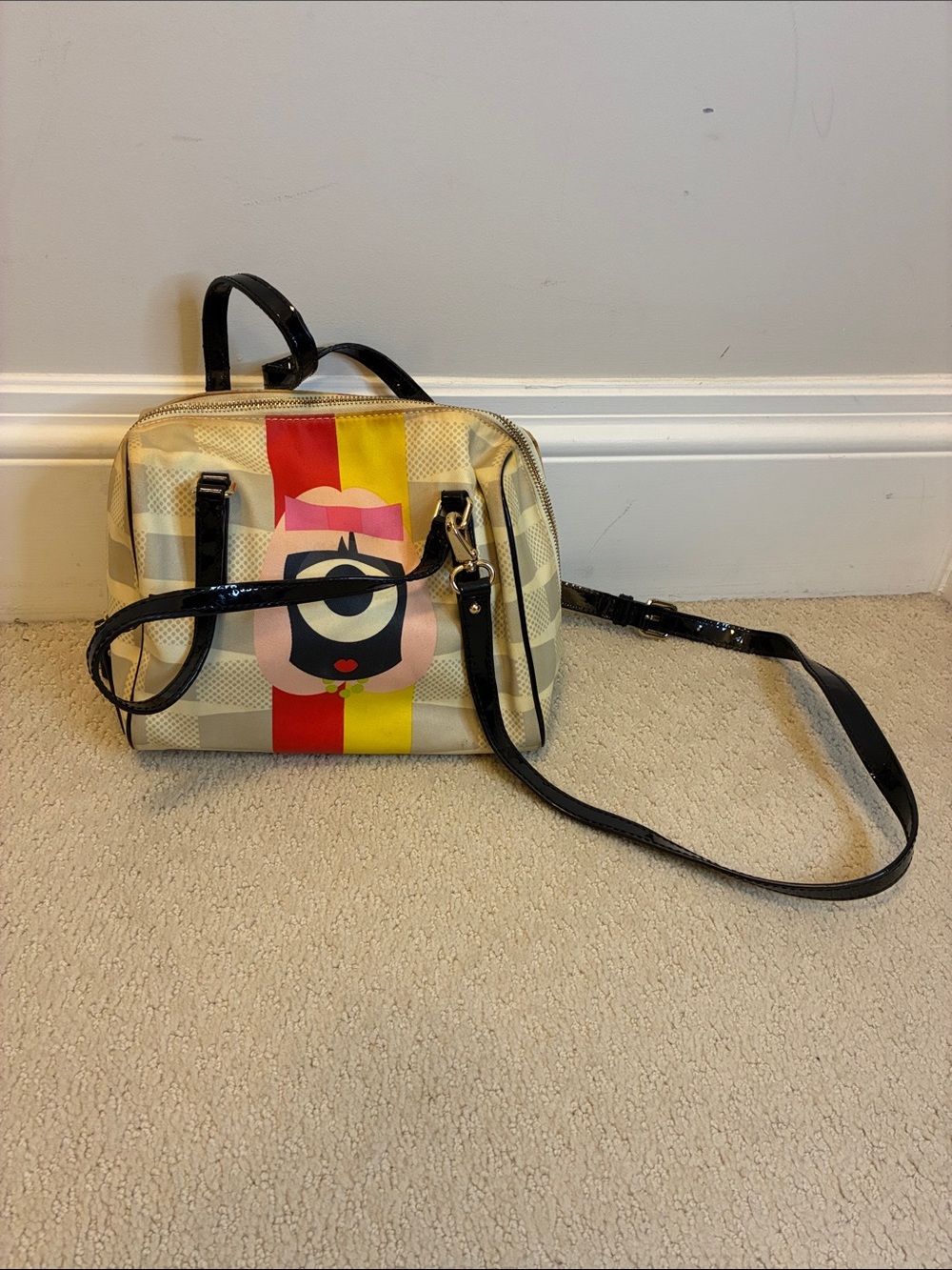 Kate Spade x Darcel Disappointed Tobyn Satchel Crossbody Bag Graphic Checkered👝